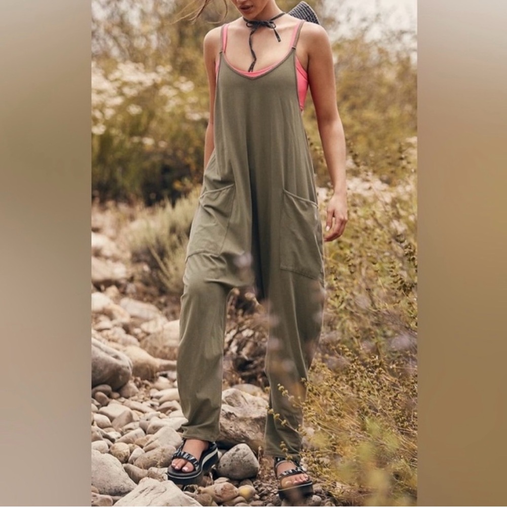 FP Movement by Free People Olive Green Romper with Pink Bra Detail